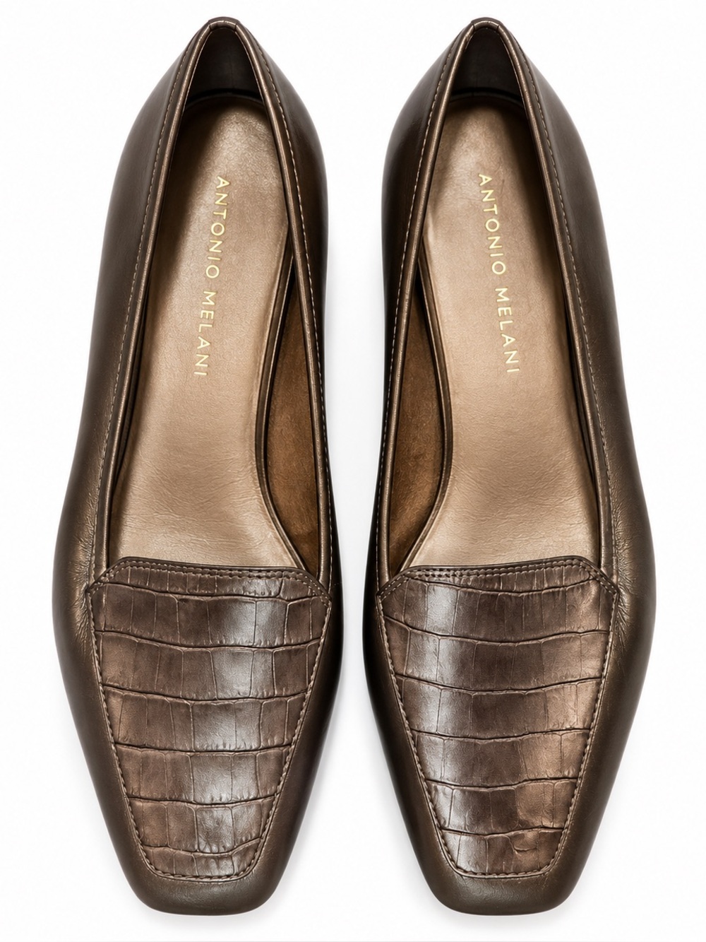 Antonio Melani Women's Brown Pewter Croc-Embossed Leather Flats 7